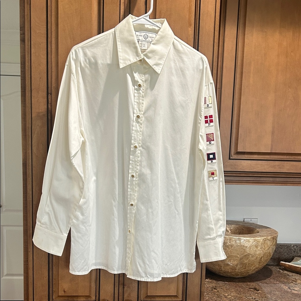 St. John Cream off white Button Down Shirt with Nautical Patches